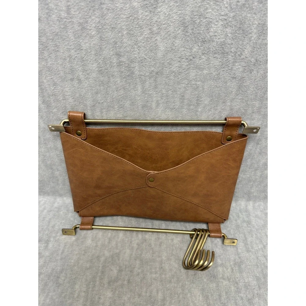 Threshold Wall Mounted Mail Organizer Faux Leather Envelope Pocket Brass Rails